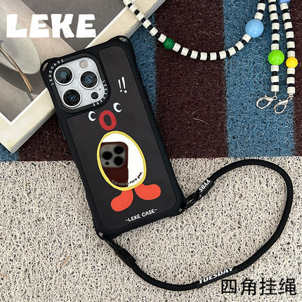 镜子花生企鹅适用苹果17手机壳带挂绳iphone18promax斜挎可背16四角开孔15趣味13链条14手提12挂链手腕p80
