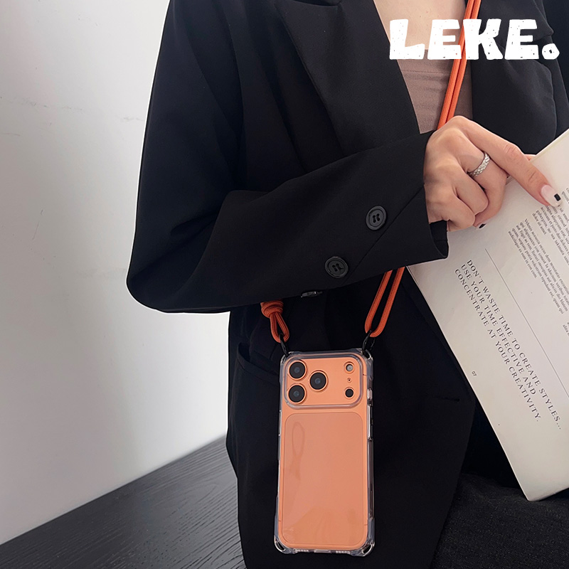 橙色苹果17手机壳带挂绳斜挎手提