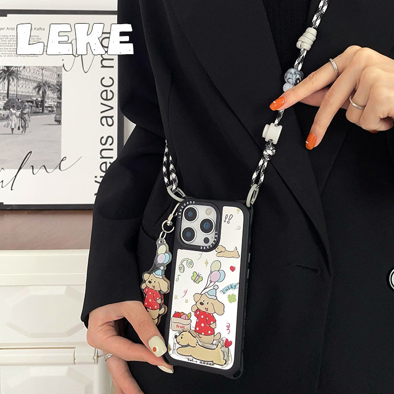 快乐小狗挂件适用苹果13手机壳带挂绳16斜挎可背iphone15promax四角开孔17pro链条手提14挂链12背带华为小米