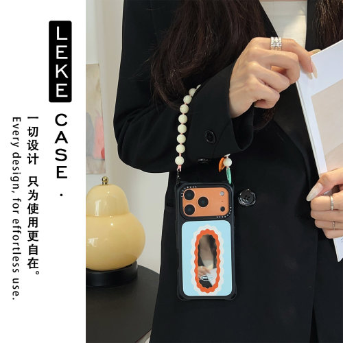 韩系撞色波浪~镜面手机壳带挂绳