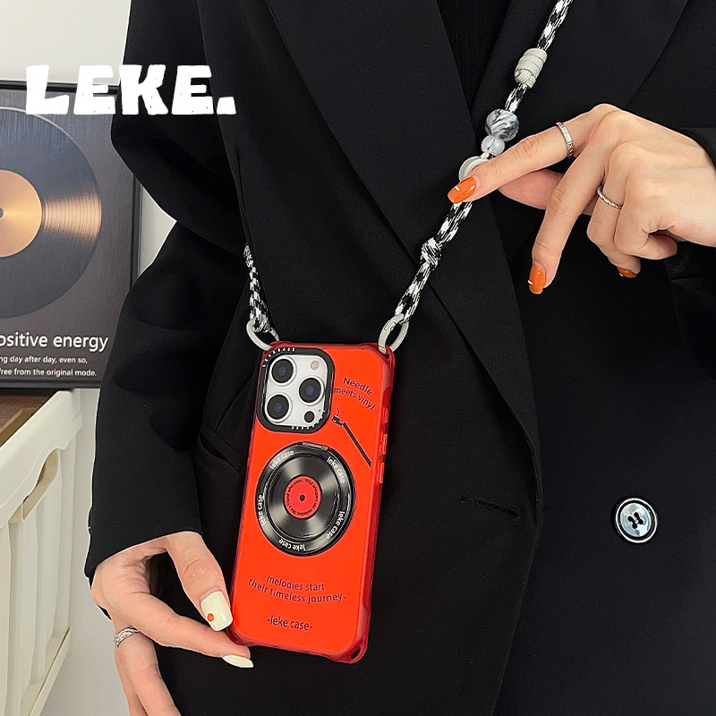 复古唱片支点手机壳挂绳斜挎支架