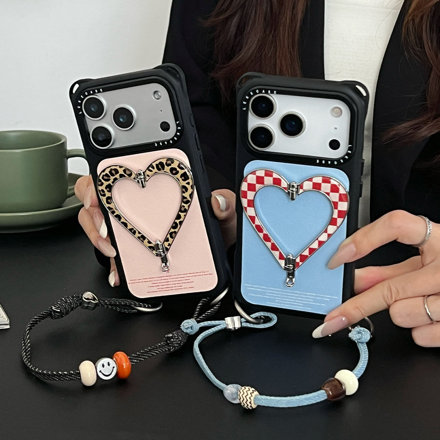 金属心形支架韩风~适用苹果17手机壳带挂绳16斜挎可背iphone15promax四角防摔小米13手腕14手提p80小羊皮12