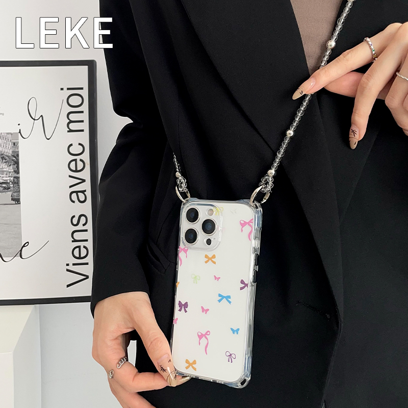 超好看蝴蝶结手机壳挂绳斜挎链条