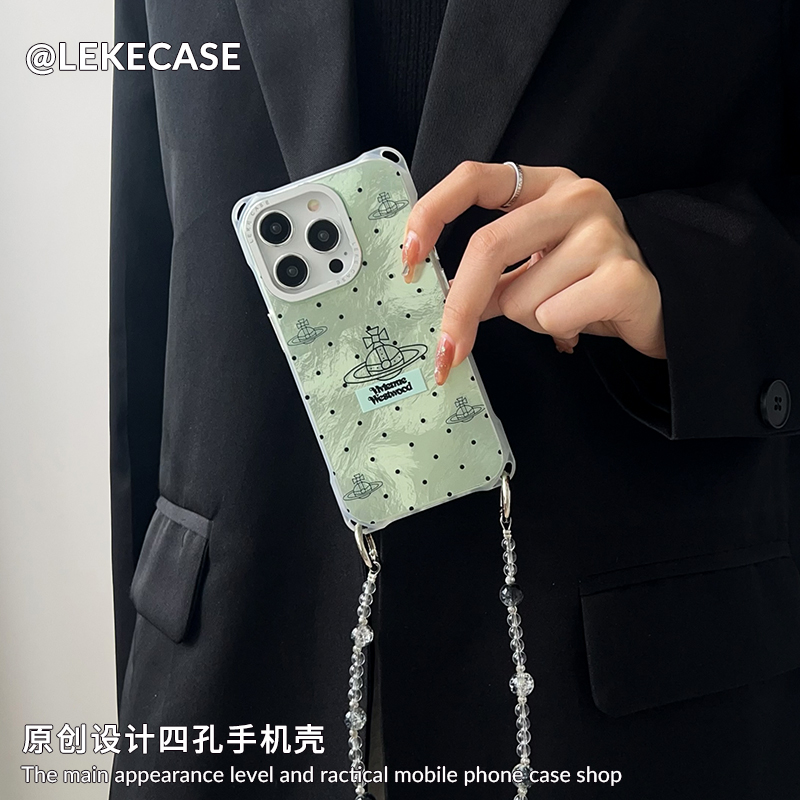 高级感新款波点星球适用苹果16手机壳挂绳斜挎可背iphone15promax四角开孔14背带斜跨13挂链手腕12链条手提15