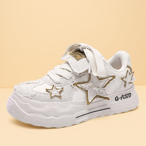 QAND奇安达粉色面包鞋大码情侣学生运动板鞋男厚底增高5cm休闲鞋