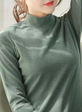 半高领打底衫女秋冬内搭春秋款洋气纯色双面绒磨毛保暖长袖上衣潮