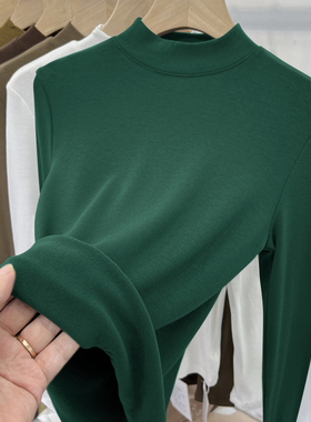 秋冬半高领保暖长袖秋衣女款双面磨绒内搭洋气妈妈装上衣打底小衫