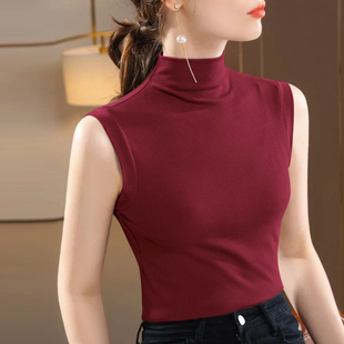 打底外穿内搭薄款 半高领无袖 修身 新款 百搭洋气上衣 吊带背心女夏季