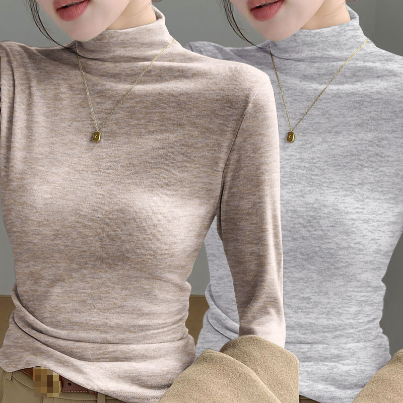 双面磨毛德绒半高领打底衫女秋冬季时尚洋气百搭加厚保暖内搭T恤