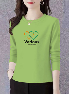时尚洋气100%纯棉长袖t恤女装春秋季爆款休闲正肩上衣内搭打底衫