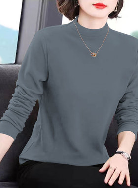 半高领德绒打底衫女秋冬内搭新款加绒加厚磨毛保暖T恤洋气上衣服