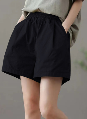 五分裤子女宽松薄款夏季高腰外穿松紧腰大码工装中裤休闲阔腿短裤