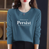 长袖 t恤女士春秋新款 韩版 早秋季 圆领纯棉内搭休闲宽松打底衫 上衣