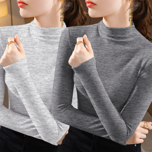 打底衫女秋冬季时尚洋气内搭半高领修身显瘦双面磨绒保暖长袖上衣