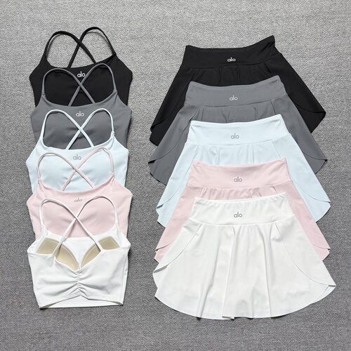 alo26春夏百褶裙瑜伽背心网球裙套装高尔夫裙套装跑步健身两件套