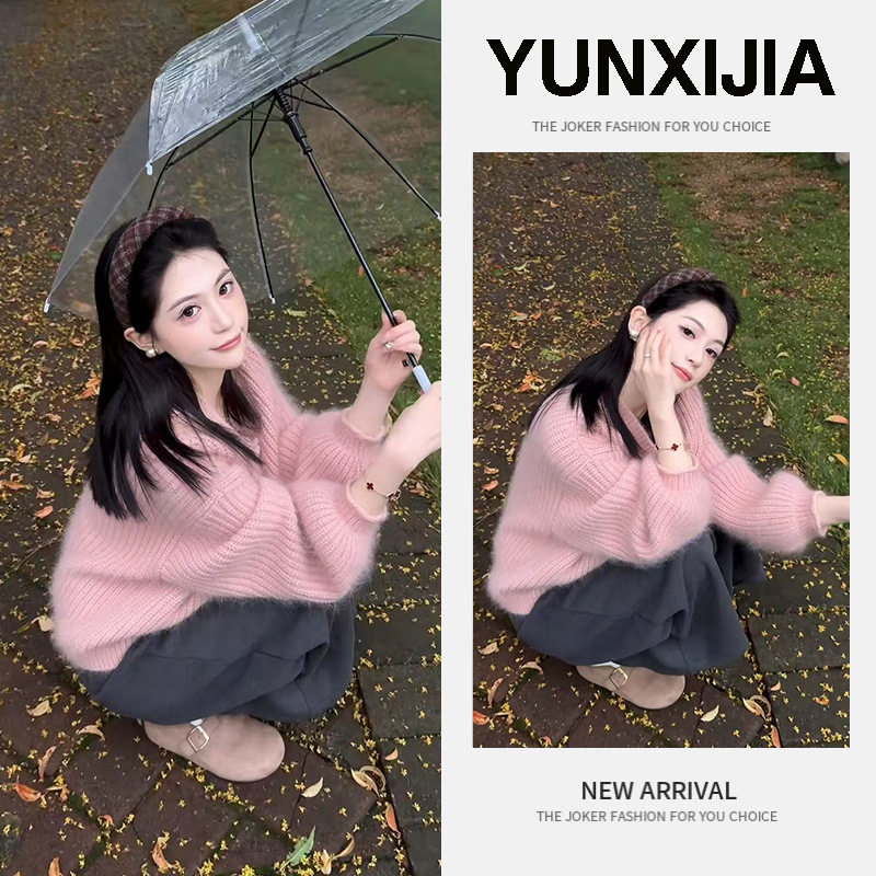 2025新款今年流行爆款女装套装秋冬季温柔风软糯灯笼袖毛衣半身裙