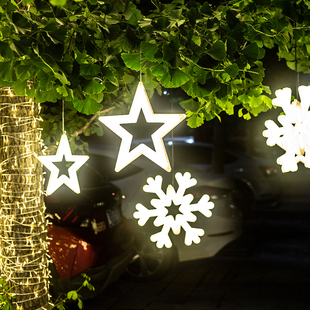 led发光雪花灯户外防水挂树上圣诞节日氛围灯树木装饰五角星挂灯