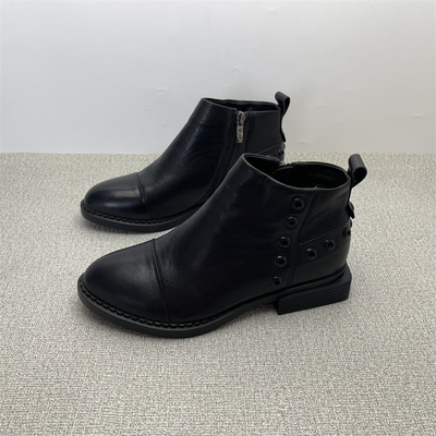 断码清仓头层牛皮小短靴女2023新款春秋百搭平底马丁靴切尔西单靴