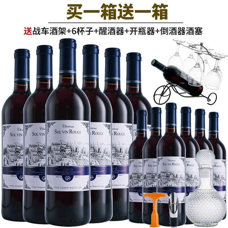 送酒架醒酒器 买一箱送一箱法国进口红酒干红葡萄酒6瓶装整箱特价