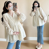 V领玫瑰花刺绣小香风娃娃衫 大码 时尚 春秋2026新款 上衣200斤 孕妇装