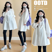 上衣大码 孕妇装 200斤中长款 刺绣衬衫 潮妈 2026春装 连衣裙韩版 新款