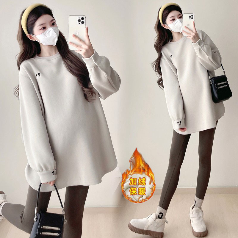 孕妇卫衣2024秋冬加绒中长款