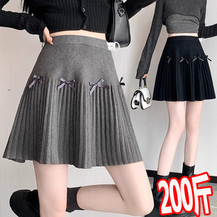 大码 针织蝴蝶结半身裙休闲显瘦百褶A字裙200斤 孕妇短裙2025秋冬款