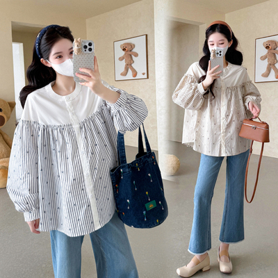 孕妇长袖衬衫春秋款法式木耳边