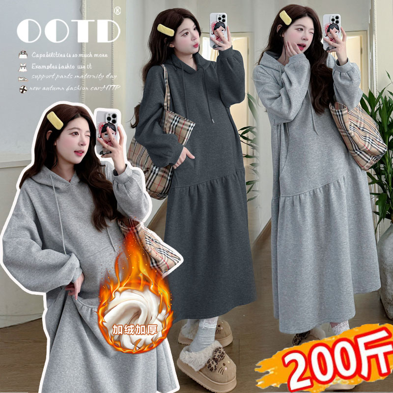 孕妇连衣裙秋冬加绒加厚休闲宽松