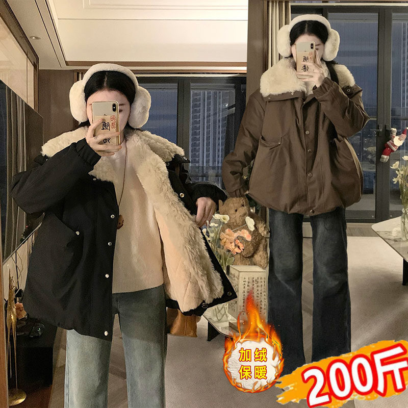 大码孕妇棉衣冬季新款小个子孕期穿搭加绒加厚保暖棉服外套200斤