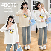 孕妇装 打底衫 T恤长袖 2026新款 印花卡通小马上衣春秋200斤 春季 大码