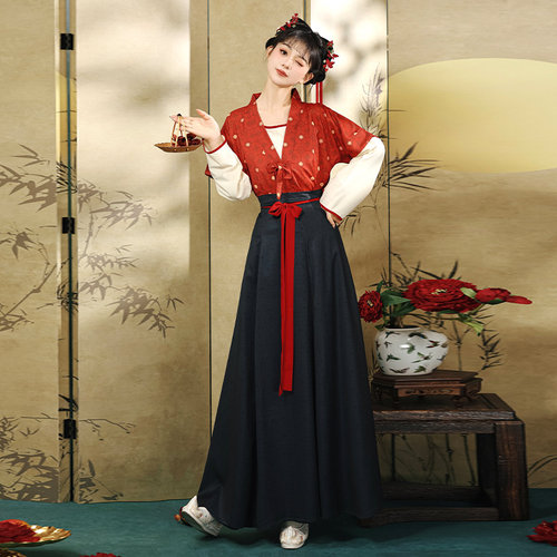 忆汉兮原创汉服女【小酒娘】唐制古风印花唐褙子日常齐腰套装春夏