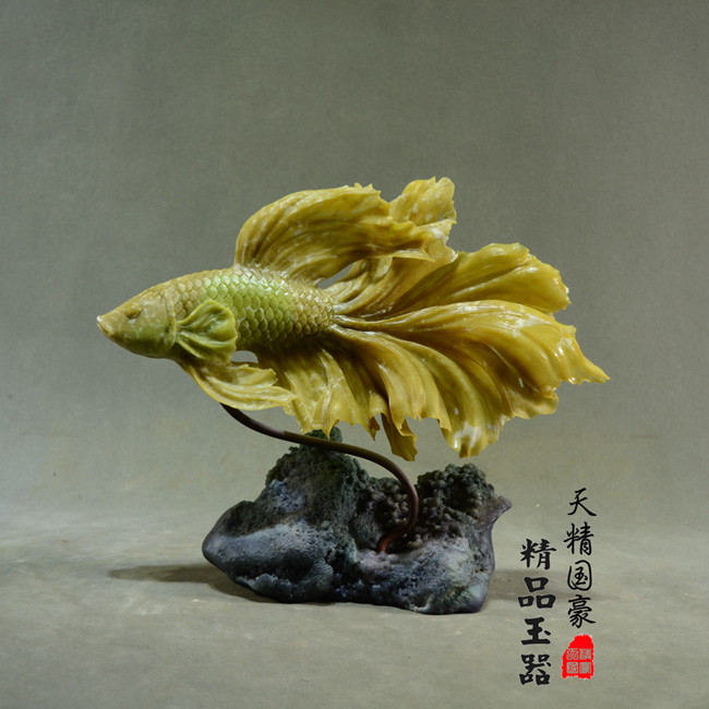 玉石摆件客厅天然岫玉摆件原石玉雕摆件斗鱼家居乔迁开业礼品
