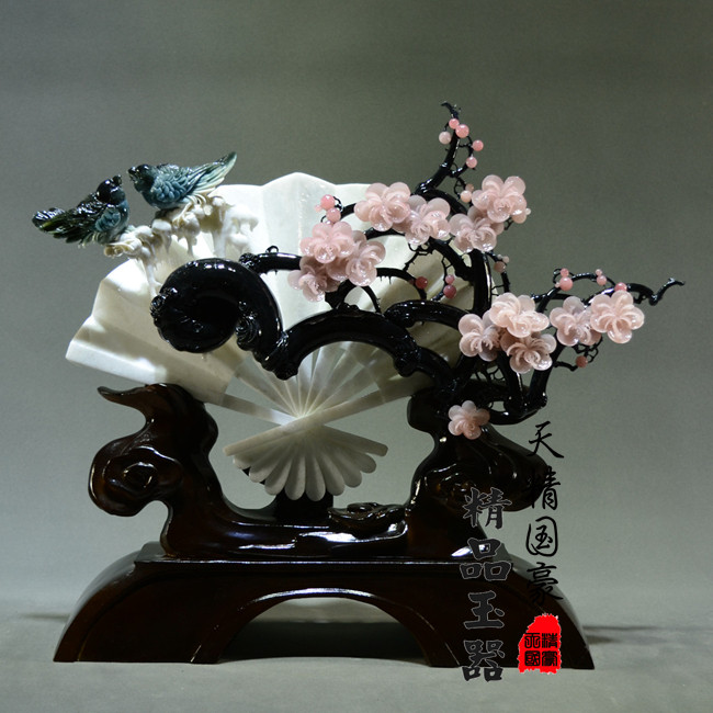 天然岫玉摆件原石玉雕摆件梅花