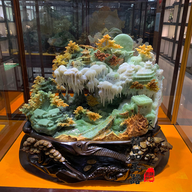 玉石摆件客厅天然岫玉摆件原石玉雕摆件长城山水玄关乔迁开业礼品