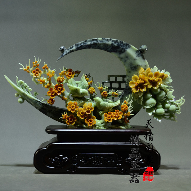 天然岫玉梅花摆件客厅玄关送礼