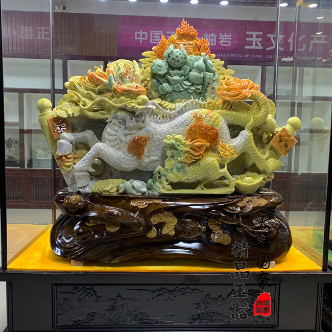 天然岫玉麒麟摆件原石玉雕摆件