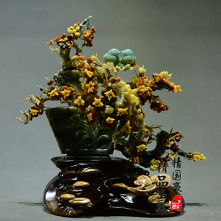 玉石摆件客厅天然岫玉摆件原石玉雕摆件办公家居玄关乔迁礼品梅花