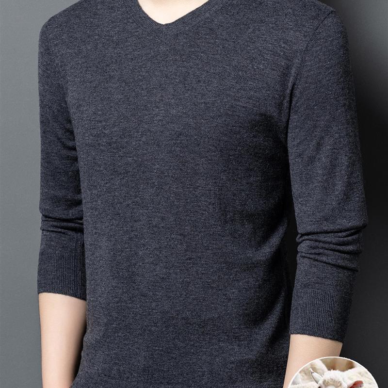 皮尔卡丹V领厚款100%纯羊绒衫男