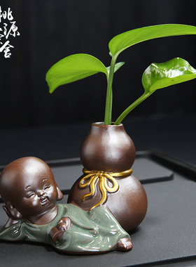 彩砂花插禅意铜钱桌面