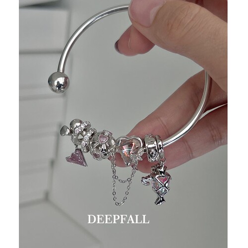 DEEPFALL 梦幻人鱼姬粉色糖果吊坠s925纯银diy珠子串珠少女手镯
