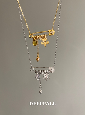 DEEPFALL 鸢尾别针项链意式精工小众设计锁骨链轻奢S925纯银项链