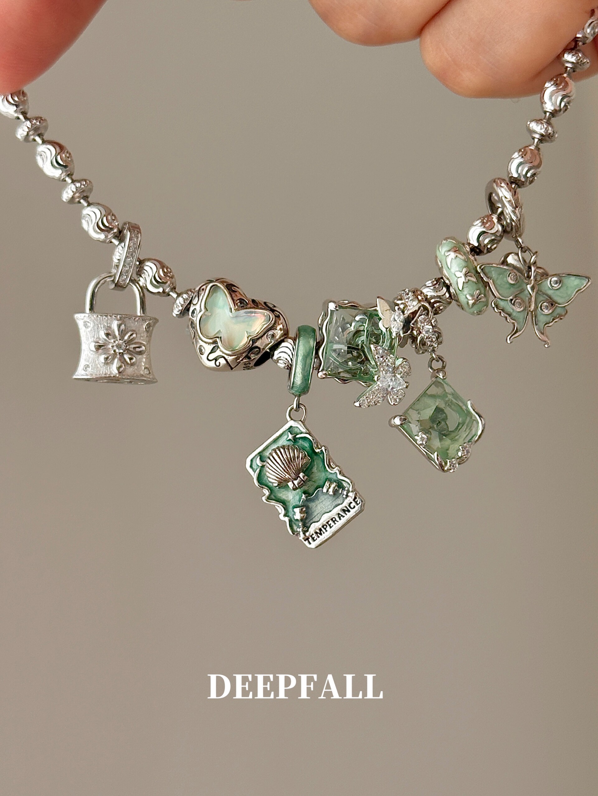 DEEPFALL 【节制牌】绿野秘境s925纯银手链原创设计吊坠可拆卸DIY