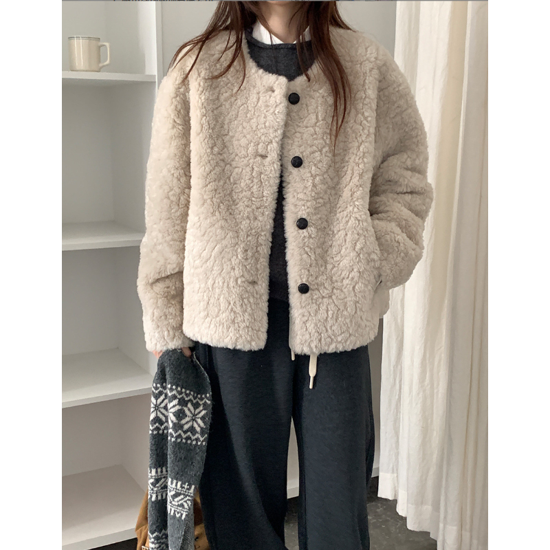 宽松慵懒羊羔毛外套女冬季2025新款韩系百搭保暖休闲上衣