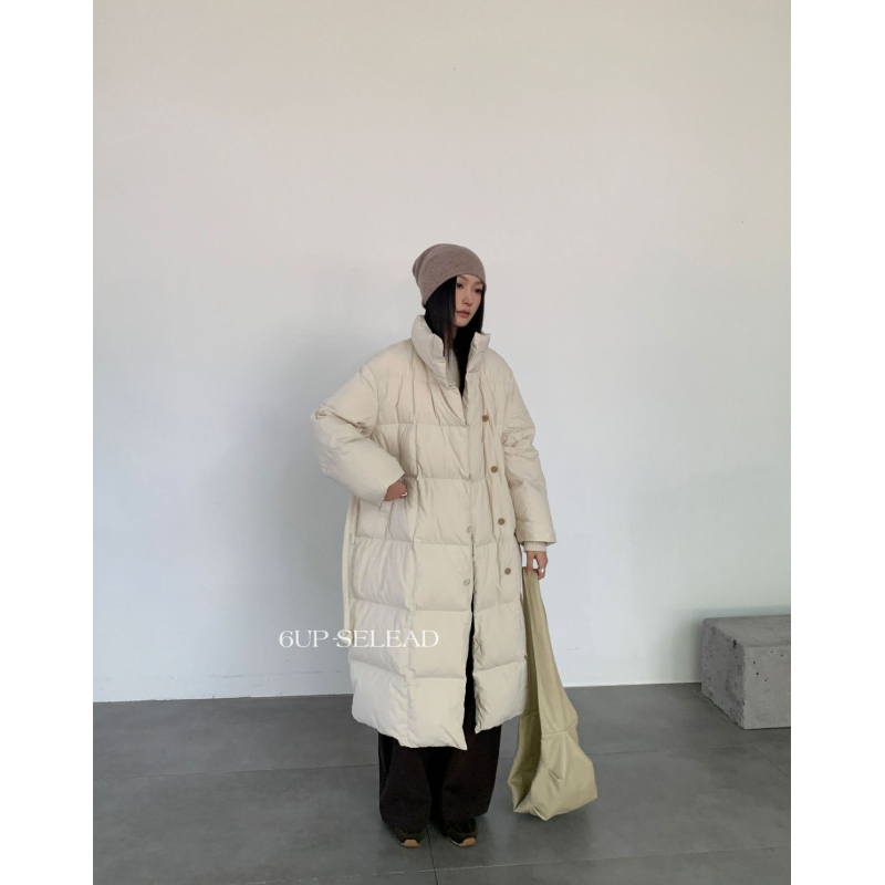 韩版极简风立领羽绒服加长款外套冬13行新款90白鸭绒保暖