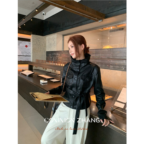 美式复古立领油蜡PU皮衣女2026秋季新品夹克短外套