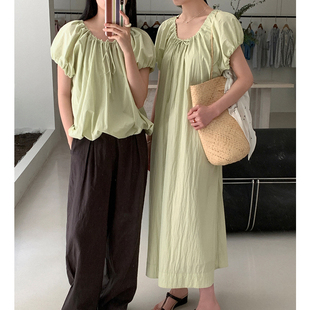 夏韩系泡泡袖 休闲通勤长裙ins 连衣裙高级感广州十三行新款