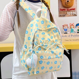 双肩包印花小清新少女2026卡通书包女初中大学生百搭大容量双肩包