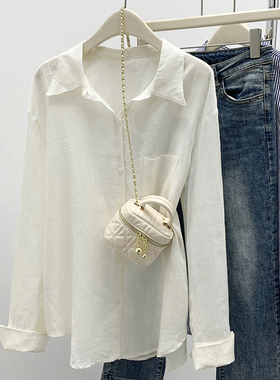 白色棉麻防晒衬衫外套女士早秋天丝苎麻衬衣法式别致亚麻长袖上衣
