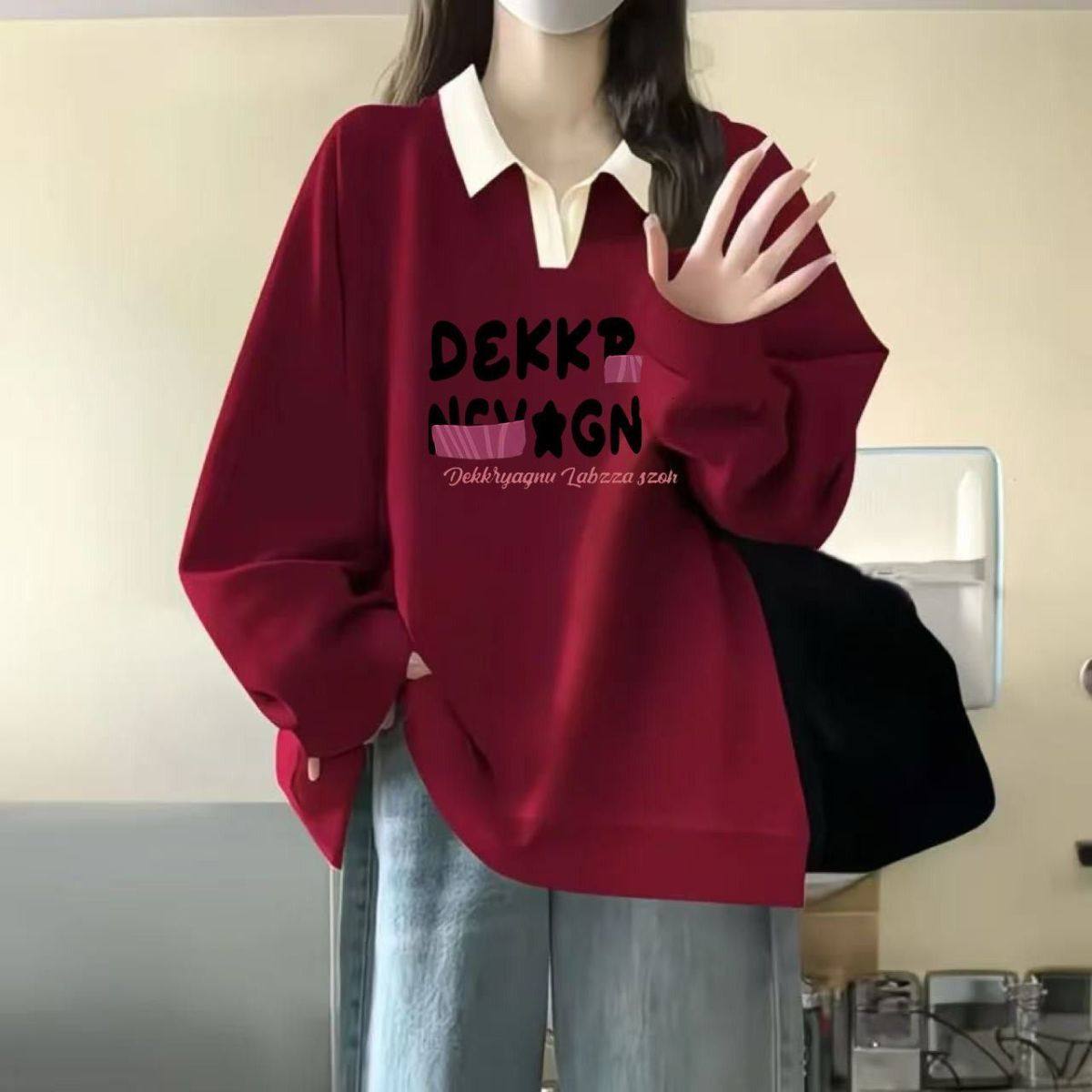 美式复古polo衫短袖t恤女大童夏季初中高中学生宽松百搭翻领上衣